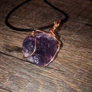 Raw Amethyst Crystal Copper wrapped Pendant